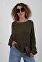 Khaki boat neck basic knit sweater - 2