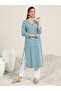 Blue Printed Cotton Straight Kurta - 3