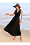 Black Sleeveless A-Line Ankle-Length Dress - 3