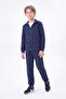 Boy's 3 Thread Plain Basic Zippered Stand Collar Double Pocket 2-Piece Tracksuit Set 4 Pieces - 4