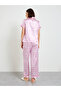 Pink Bunny Print Satin Pajama Set with Short Sleeves and Straight Pants - 5