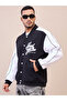 Varsity Jacket: Black and White Embroidered Button-Up - 3