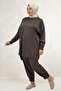 67075 Plus Size Skirt and Piece Detailed Modal Pants Set - Brown - 4
