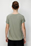 Women's Crew Neck Combed Cotton T-Shirt with Sequin Roses on the Front, Khaki - 3