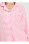 Pink Striped Polyester Pajama Set with Long Sleeves - 3