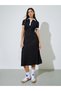Black Textured Contrast Trims Shirt Midi Dress - 3