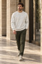 Men's Crew Neck Oversize Basic Sweatshirt with Stitching Detail - Snow Melange - 5