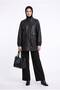 Trendy Oversized Faux Leather Jacket with Elastic Sleeves and Double Pockets