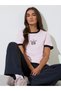 Pink Slogan Print Contrast Trims Regular Fit T-Shirt