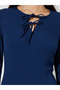 Navy Blue Textured Pleated Details Tie-Up Neck A-Line Maxi Dress - 4