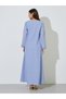 Blue Long Sleeves Round Neck Jalabiya with Gold Embroidery - 4