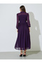 Purple Solid Ruched Detail Shirt Maxi Dress with Long Sleeves - 5