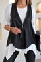 Women's Zippered Leather Vest and Asymmetrical Cut Long Sleeve Viscose Blouse Double Set - 4