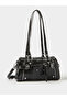 Black Patent City Shoulder Bag with Metal Details - 2