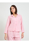 Pink Striped Polyester Pajama Set with Long Sleeves - 2