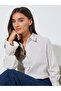 Beige Striped Regular Fit Shirt with Lace Trims Long Cuffed Sleeves