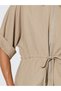 Beige Solid Drawstring Waist Zip-Up Shirt - 4