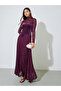 Purple High Neck Lace A-Line Maxi Dress