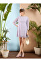 Lilac Ditsy Floral A-Line Mini Dress with 3/4 Sleeves - 6