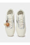White Lace-Up Retro Sneakers with Pom-Pom Charm - 5