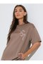 Brown Embroidered Short Sleeves Oversized T-Shirt