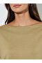 Khaki Solid Boat Neck Oversized T-Shirt - 4