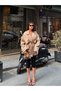 Women's Beige Double Button Oversized Short Trench Coat with Tie Detail - 6