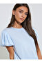 Blue Solid Puff Sleeve Regular Fit T-shirt