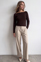 Women's brown boat neck crospan wool blend knit blouse alc-x15766 - 3