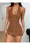 Rochie mini, maro - L - 4