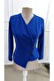 Women's long sleeve, double-breasted, button-down crepe blouse with asymmetrical hem detail (imported) - 4