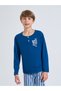 Teen Boys Blue Printed Long Sleeves T-Shirt and Striped Pants Pyjama Set - 3