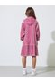 Girls Pink Embroidered Ruffle Details Hooded Midi Dress - 4