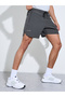 Grey Solid Side Slit Regular Fit Running Shorts with Zipper Pocket