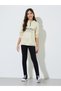 Teen Girls Beige Graphic Print Hoodie and Black Leggings Set - 2
