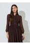 Brown Solid Ruched Detail Shirt Maxi Dress with Long Sleeves - 2