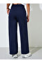 Navy Blue Solid Pintuck Details Wide Leg Joggers - 4