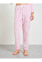Pink Striped Bow Print Pajama Set with Long Sleeve and Straight Leg - 4