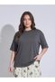 Plus Size Multi-Color Solid Oversized T-Shirt and Floral Wide Leg Pants Pyjama Set - 2