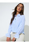 Blue Striped Regular Fit Shirt with Lace Trims Long Cuffed Sleeves