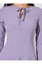 Lilac Textured Pleated Details Tie-Up Neck A-Line Maxi Dress - 4