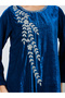Blue Long Sleeves Velvet Jalabiya with Intricate Hand Embroidery - 4