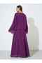 Purple Solid Chiffon Long Sleeves Top and Pleated A-Line Maxi Skirt Set - 5