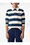Cotton Long Sleeve Printed Striped Polo Collar T-Shirt - 2