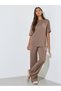 Brown Embroidered Short Sleeves Oversized T-Shirt - 2