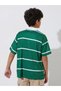 Teen Boys Green Striped Embroidered Short Sleeves Polo T-Shirt - 5