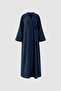 Striped Textured Tensel Abaya Navy Blue - 2