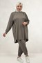 67075 Plus Size Skirt and Piece Detailed Modal Pants Set - Mink