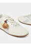 White Lace-Up Retro Sneakers with Pom-Pom Charm - 3