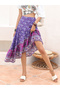 Purple Floral A-Line Midi Skirt